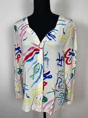 Krizia Vintage 100% Silk Print Blouse